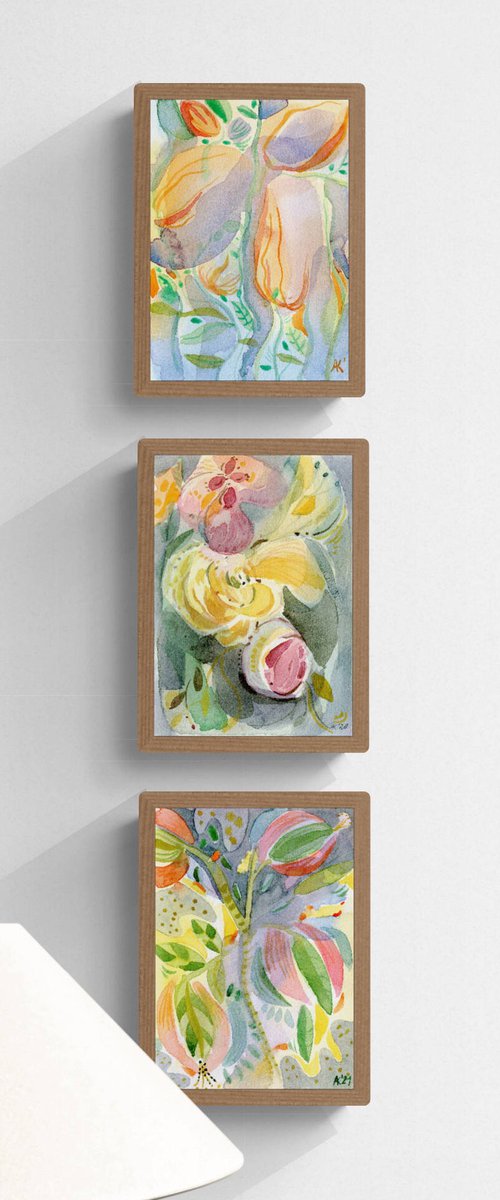 Flowers. Set of 3 by Asta Kulikauskaite Krivickiene