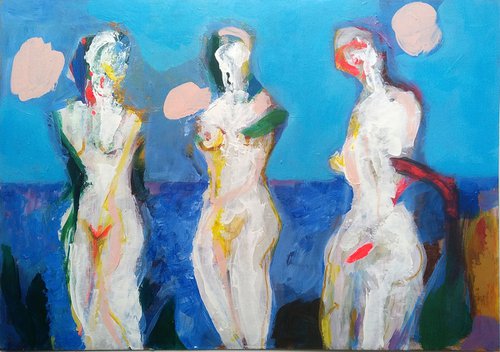 Three girls on blue by Igor Kudelin