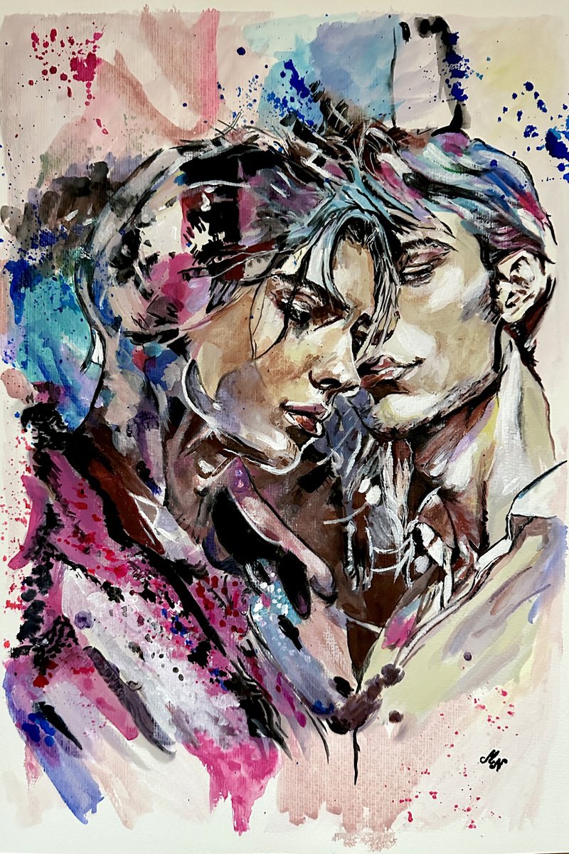 Expressive Portrait Acrylic Painting By Misty Lady - M. Nierobisz, 13 X 19", Whispered Promises, Original Artwork