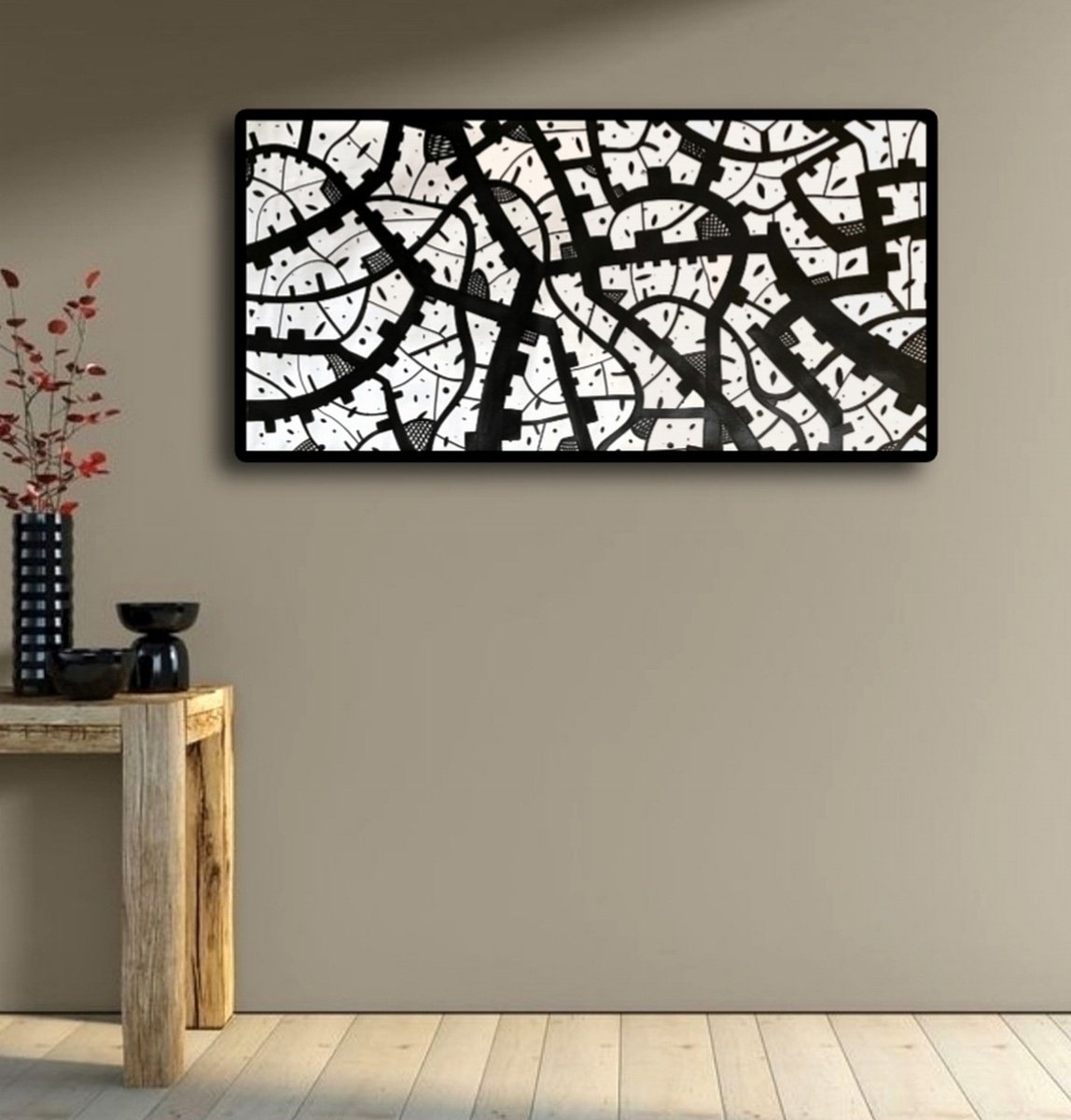 Geometric Abstract Acrylic Painting By Riccardo Ticco Capparella, 64 X 33", Ride The Snake #2 Part 1, Original Artwork