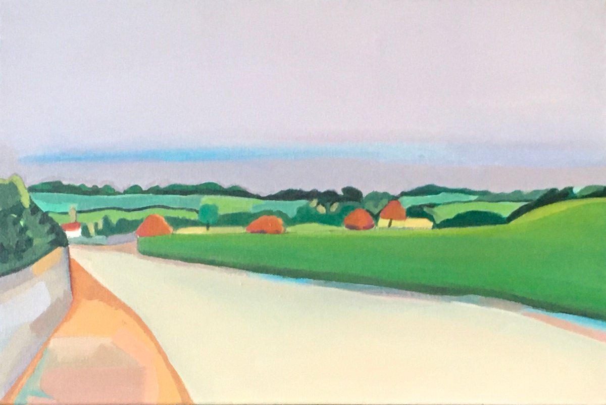 Impressionistic Landscape Acrylic Painting By Chihiro Kinjo, 18 X 12, Country Road, Original Artwork