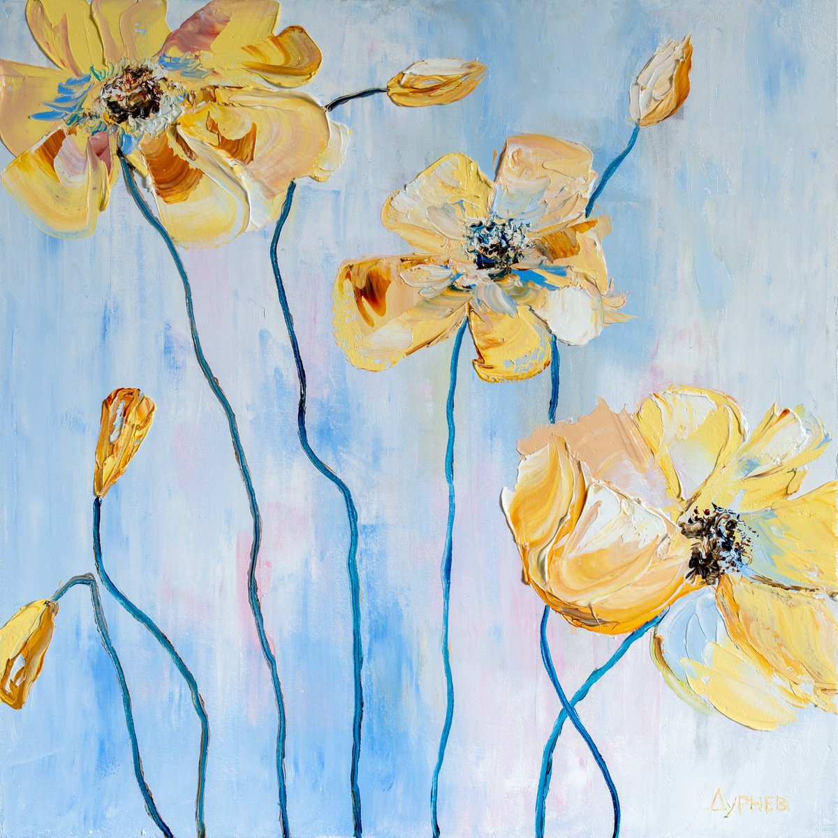 Impressionistic Botanical Oil Painting By Vladyslav Durniev, 20 X 20", Pastel Mood, Original Artwork