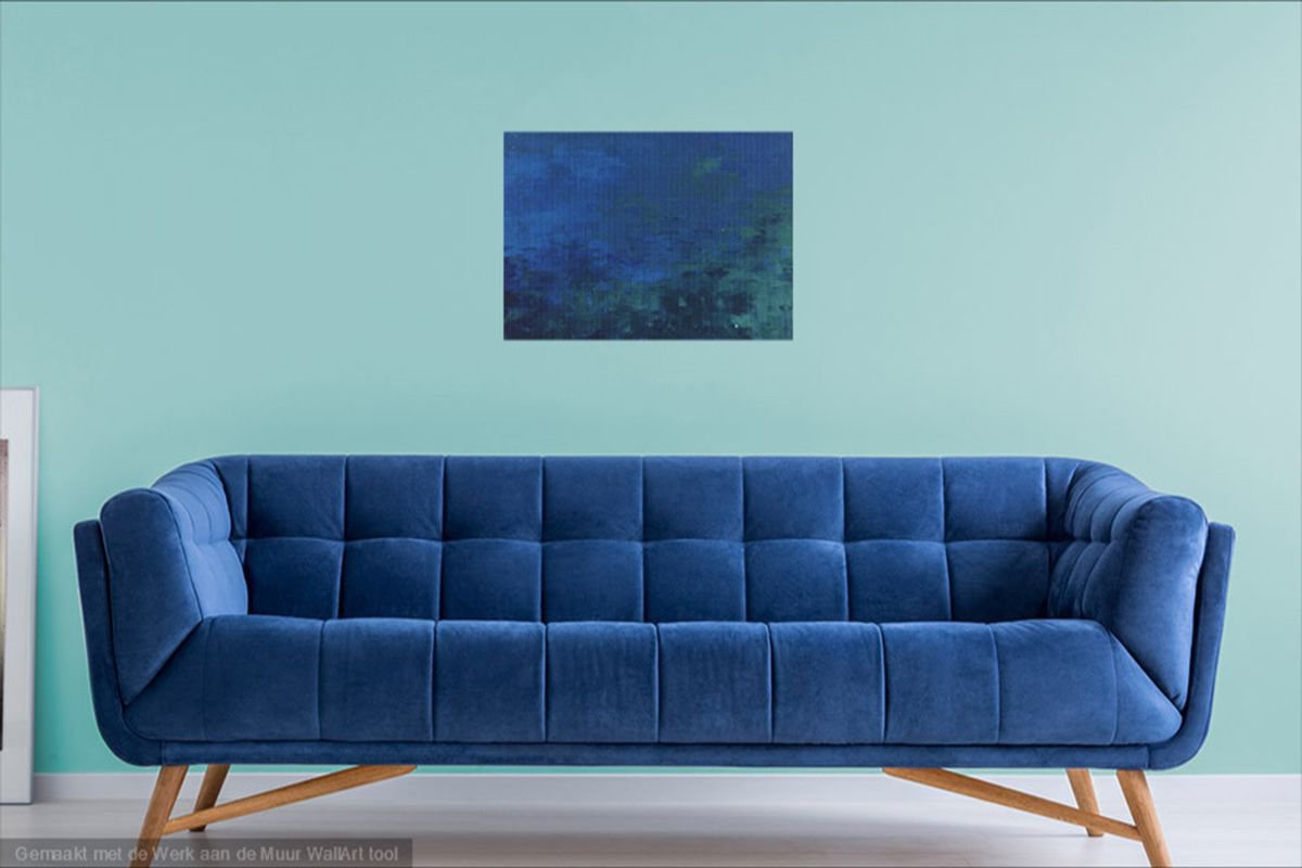 Abstract Landscape Oil Painting By Saroja Van Der Stegen, 20 X 15", Blue-Green (Ref#:294-8P), Original Artwork