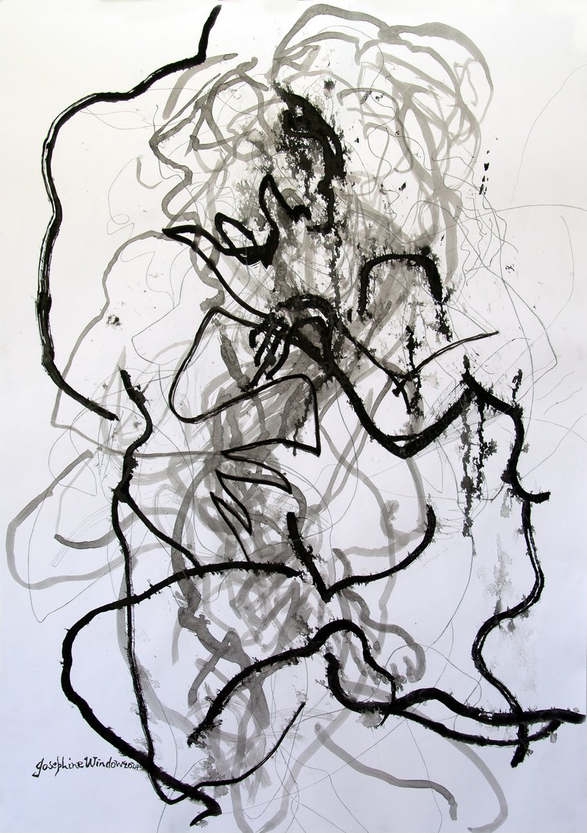 Abstract Ink Drawing By Josephine Window, 23 X 33", Ink Brush Drawing 16, Original Artwork
