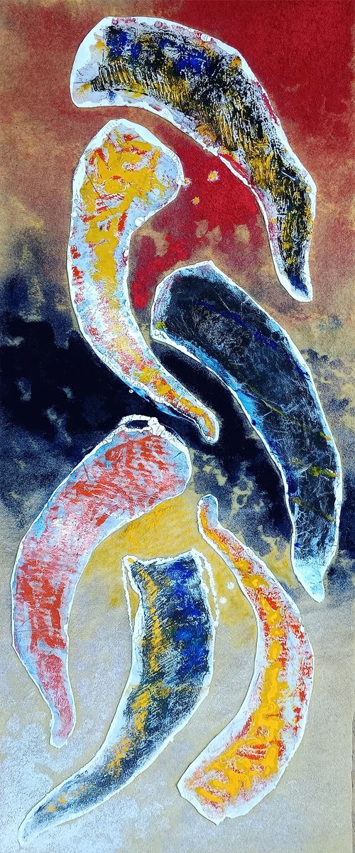 Abstract Painting By Antonio Mele, 15 X 37, Sei Corni, Original Artwork