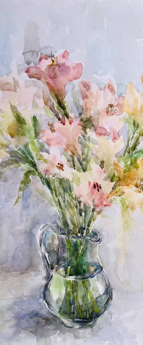 Bouquet in jug 16,5x23,2 in by Elena Klyan