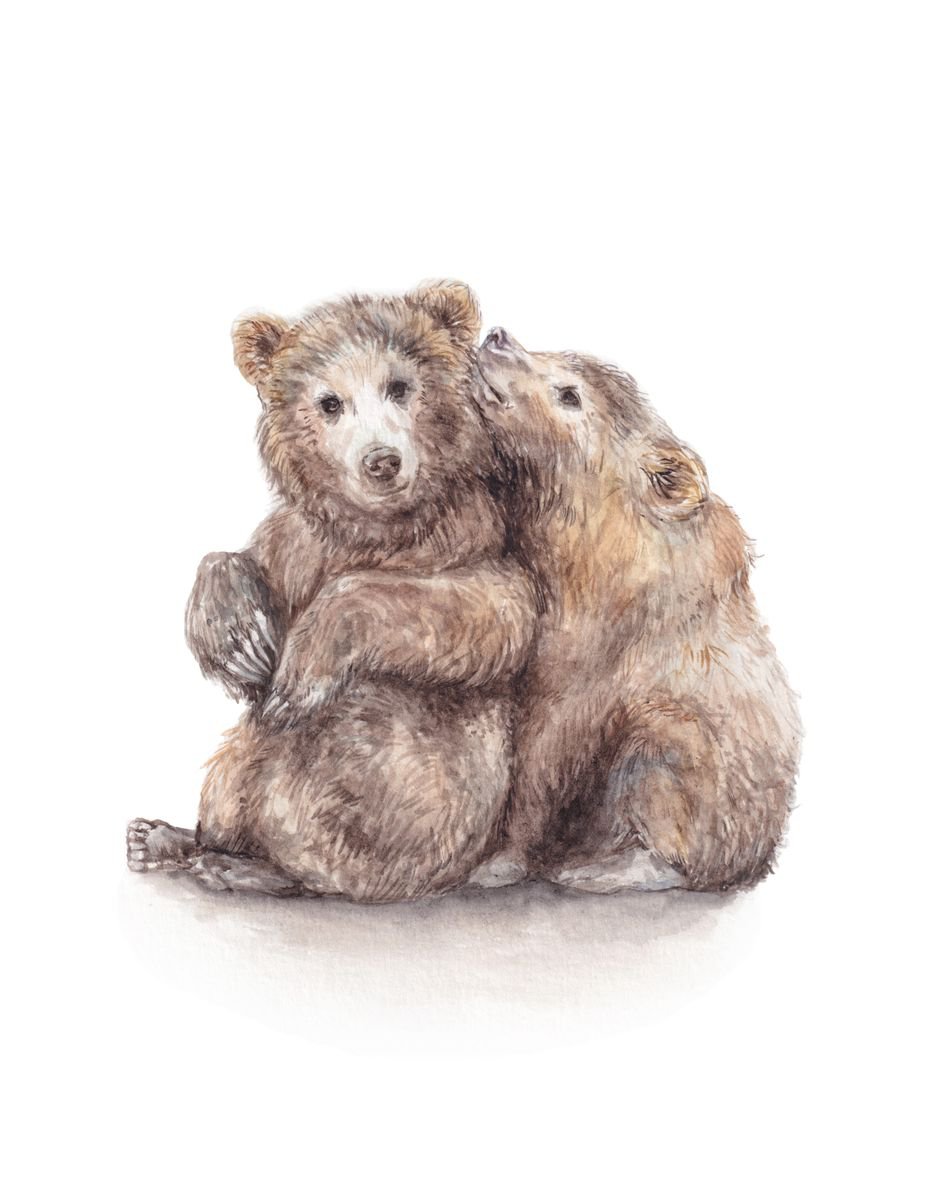 Two Sweet Bears Original Watercolor by Lauren Rogoff
