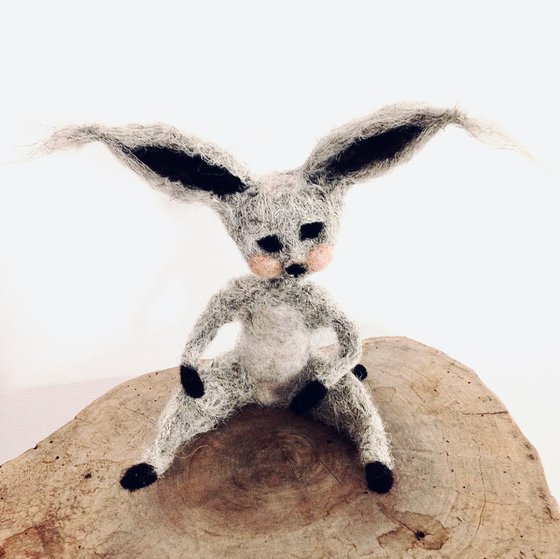 Silver fennec, felted wool creature, Les Loufoques series,