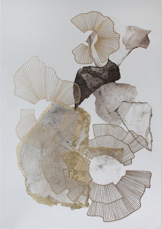 "Voile 3" Abstrat gold gray acrylic art