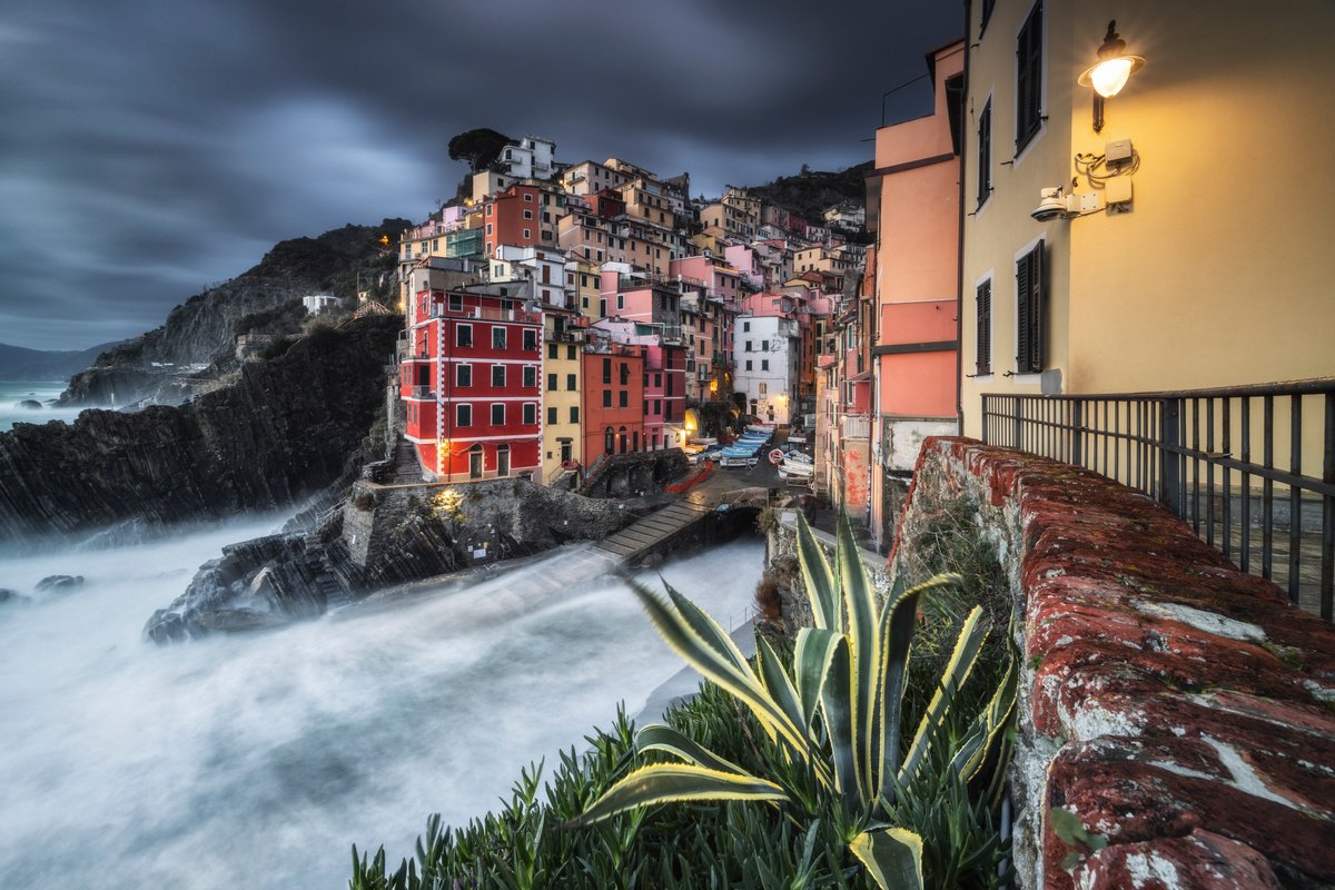 Photorealistic Landscape Photograph By Giovanni Laudicina, 31 X 21, Storm Surge In Riomaggiore, Original Artwork