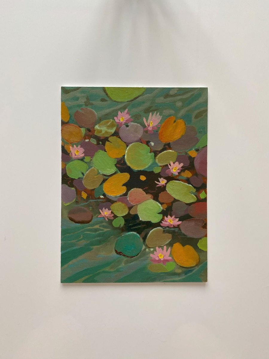 Impressionistic Landscape Oil Painting By Bohdan Vykhrenko, 12 X 16, Water Lilies, Original Artwork