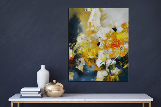 Sunshine blue - bold yellow gold and navy blue abstract