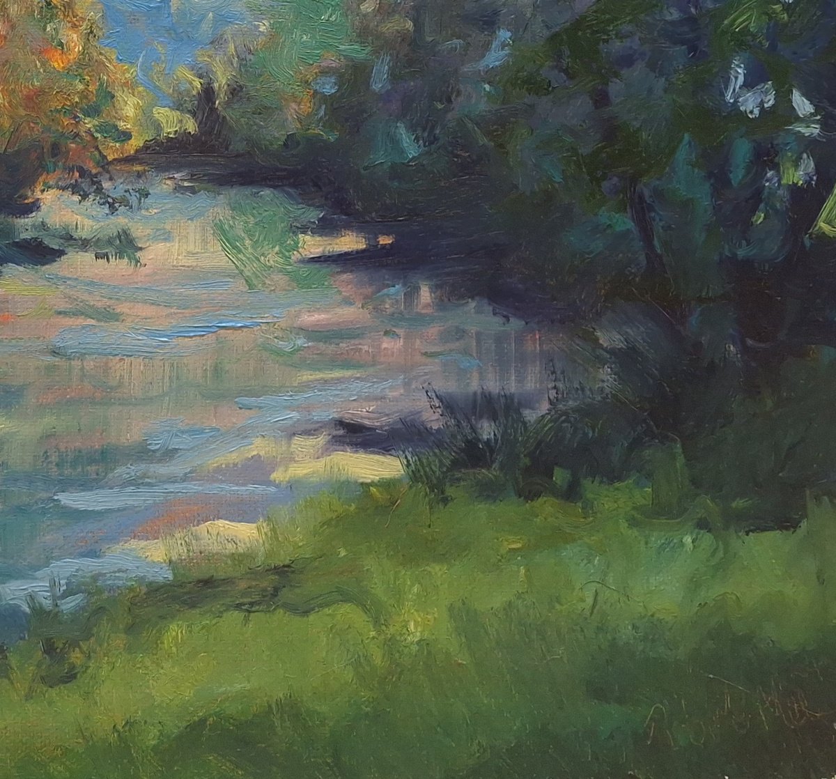 Impressionistic Landscape Oil Painting By Robert Mee, 16 X 16", 