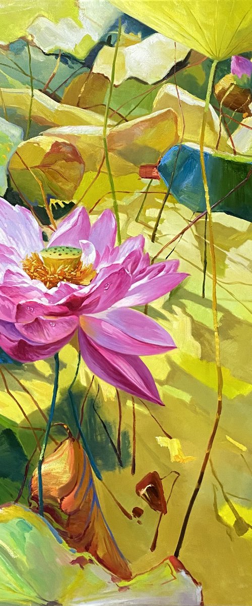 Still life oil painting:Lotus t184 by Kunlong Wang
