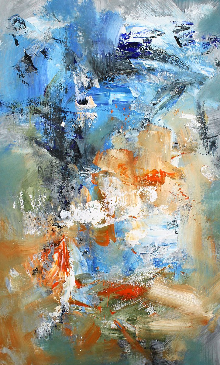 Abstract Oil Painting By Hugh Abernethy, 36 X 60, Dew, Original Artwork