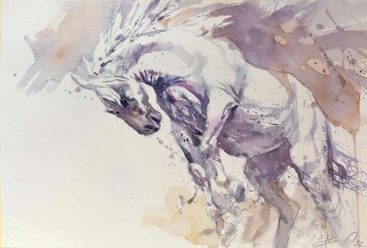 Horse in jump by Goran igoli? Watercolors