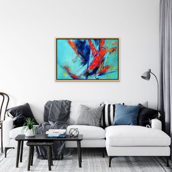 MOMENTS IN TIME II. Teal, Blue, Aqua, Navy, Red Contemporary Abstract Painting with Texture