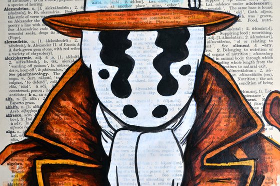 Rorschach - Original Painting Collage Art On Large Real English Dictionary Vintage Book Page