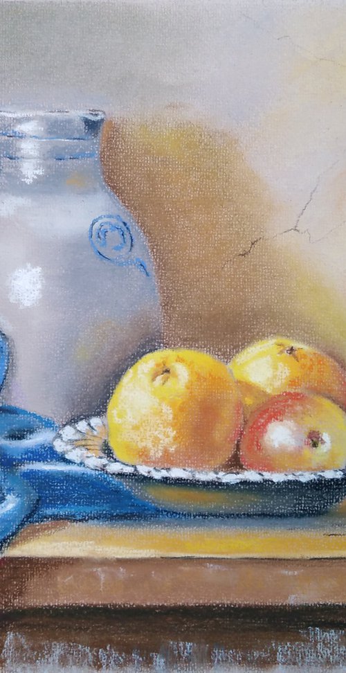 Singing bird - Still life with oranges and wagtail by Liubov Samoilova