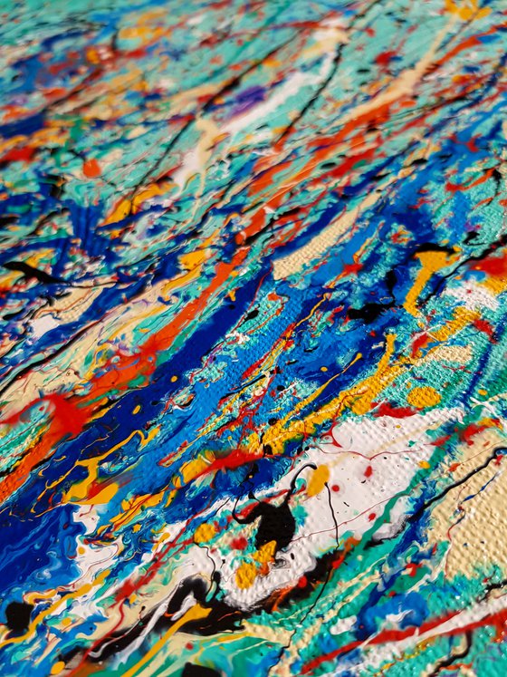 Ogino (H)140x(W)151 cm. Colorful Splash Abstract Painting