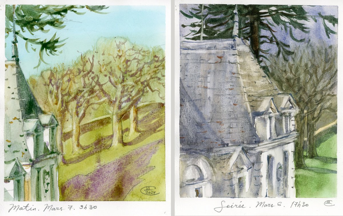 Impressionistic Cityscapes Watercolour By Tatyana Tokareva, 9 X 11", View Of The Castle Diptych, Original Artwork