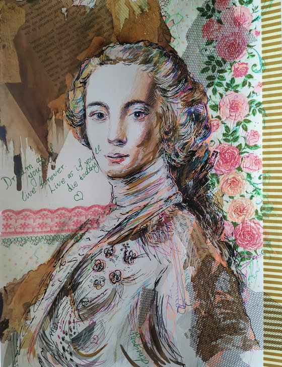 Man Rococo   - Portrait mixed media drawing on paper