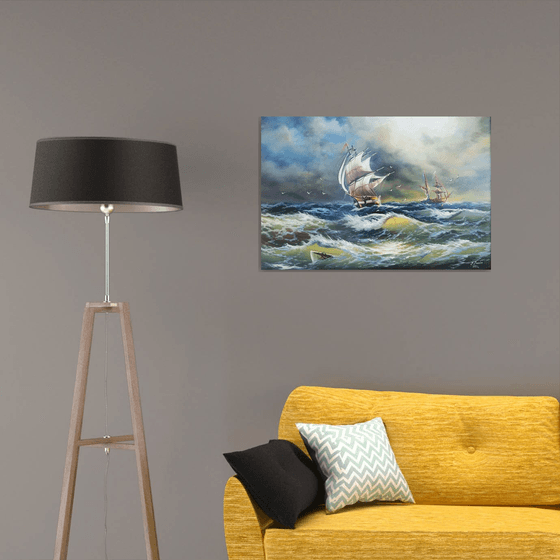 Restless sea (60x90cm, oil painting)