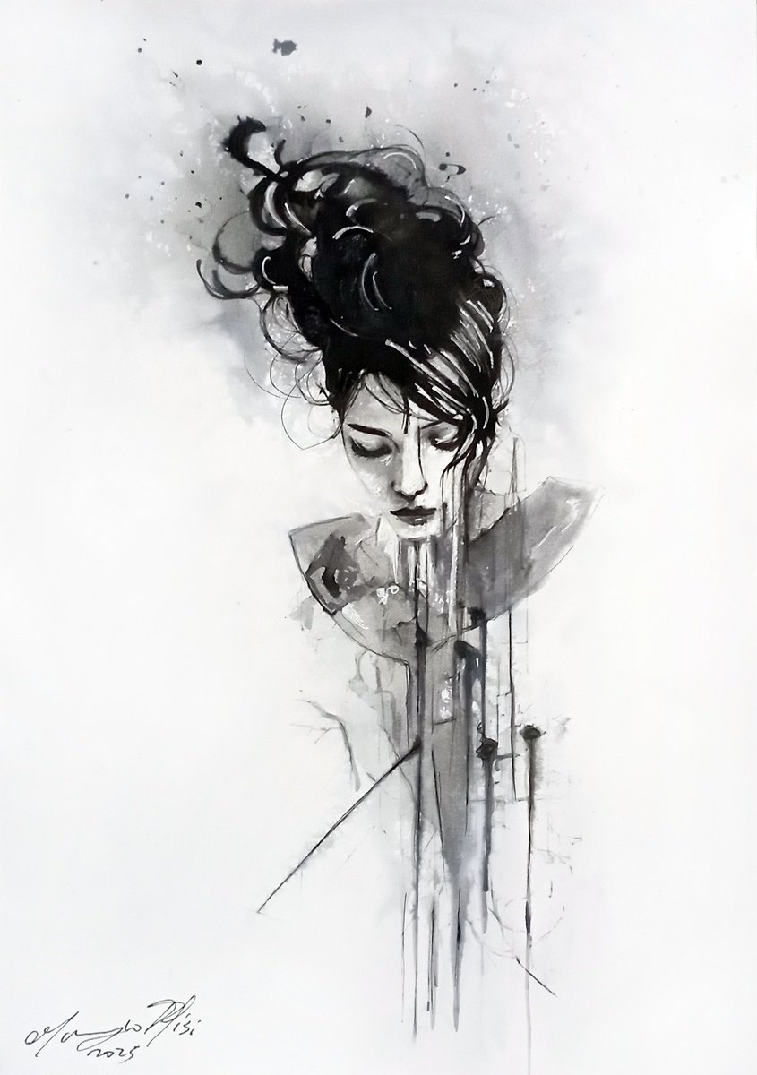 Urban And Pop Portrait Ink Drawing By Maurizio Puglisi, 8 X 11", Whisper, Original Artwork