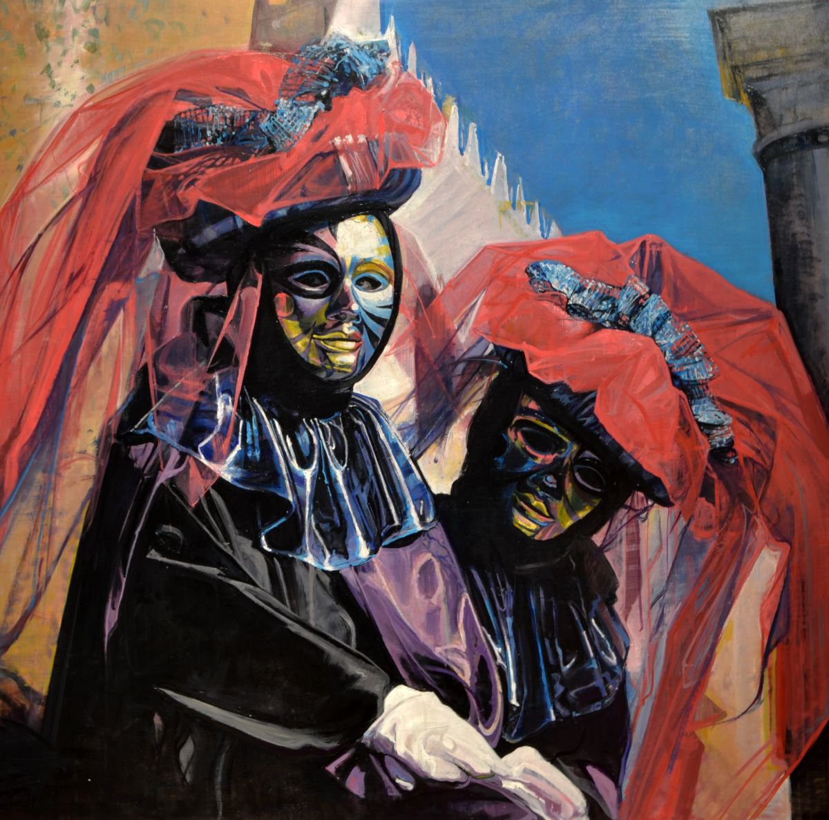 Photorealistic Oil Painting , Venetian Carnival By Marco Ortolan, 35 X 35, Artwork For Sale On Artfinder