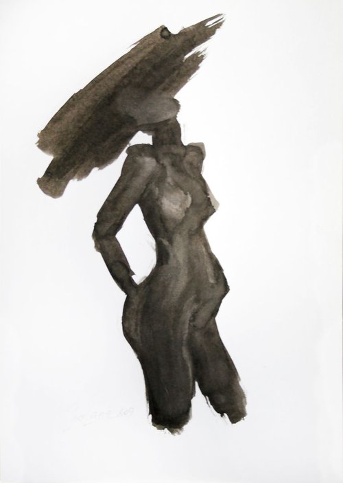 Nude Model 11. Sketch Ink /  ORIGINAL PAINTING by Salana Art Gallery