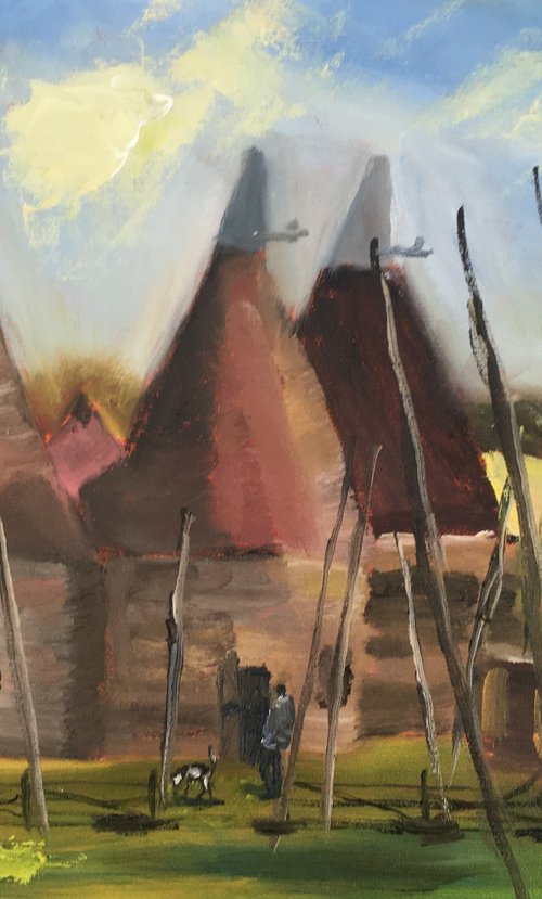 Oast houses painting by Julian Lovegrove Art