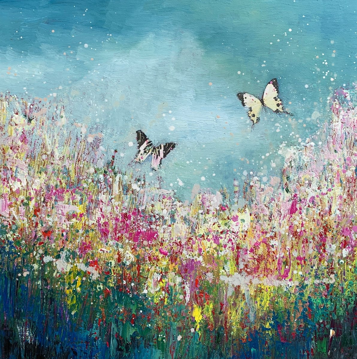 Impressionistic Botanical Painting By Laure Bury, 16 X 16", The Stars Are Ours, Original Artwork