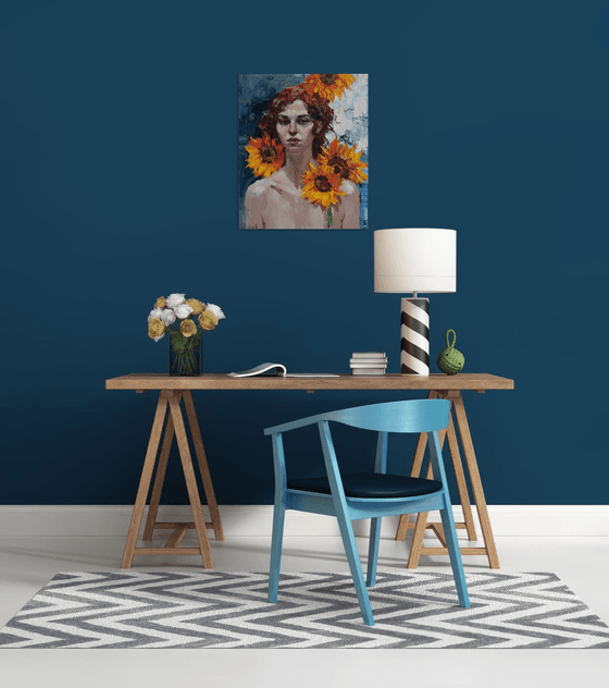 Girl with Sunflowers Portrait