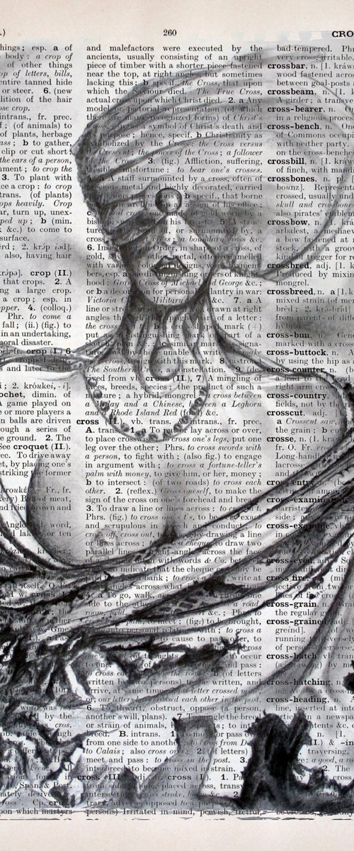 Surreal Girl - Collage Art on Large Real English Dictionary Vintage Book Page by Jakub DK - JAKUB D KRZEWNIAK