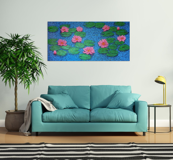 Pond with water lilies / ORIGINAL ACRYLIC PAINTING