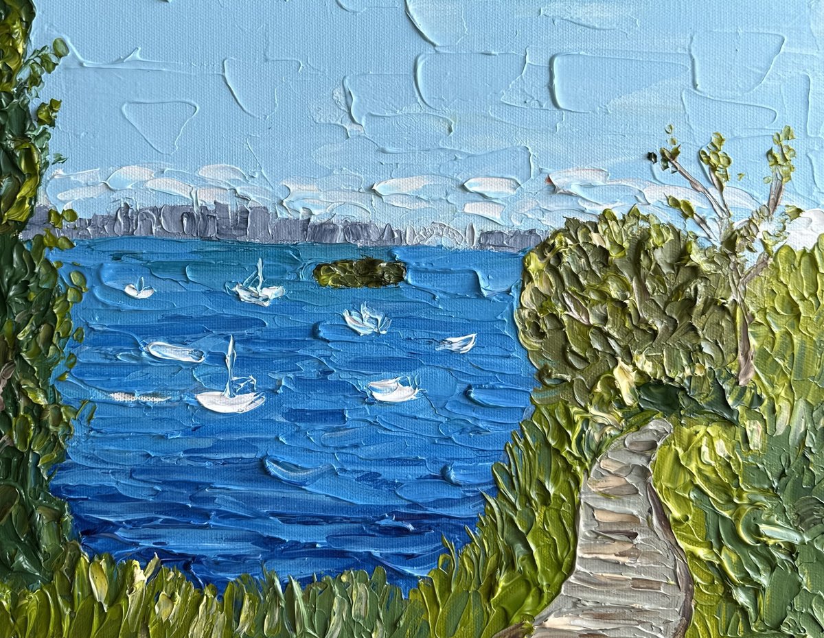 Impressionistic Landscape Acrylic Painting By Guzaliya Xavier, 14 X 11, Harbour Walk, Original Artwork