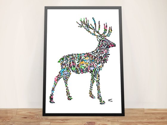 Reindeer, Framed Artwork, 16 x20 inches,