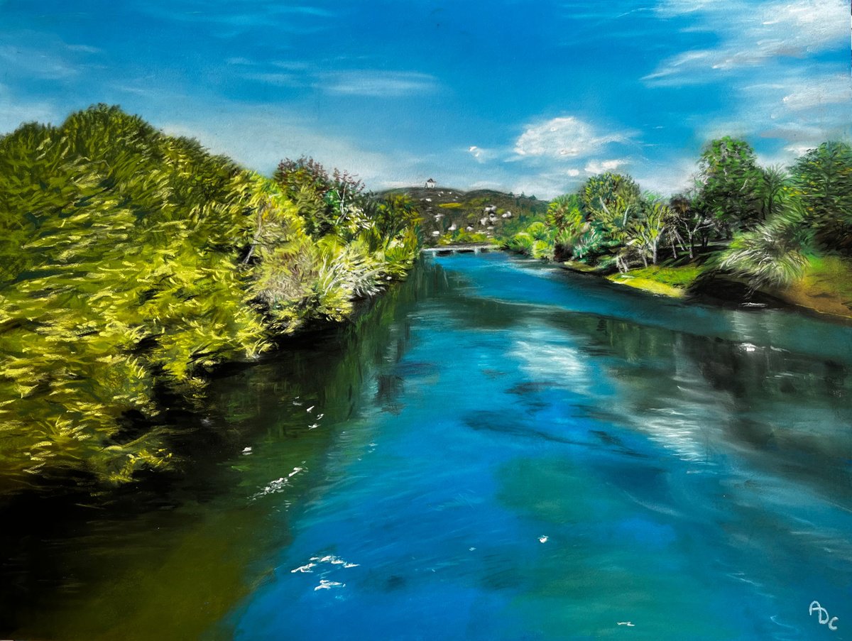 Photorealistic Pastel Drawing , Cerulean Reflections: Summer River By Angelo Di Carlo, 16 X 12, Artwork For Sale On Artfinder