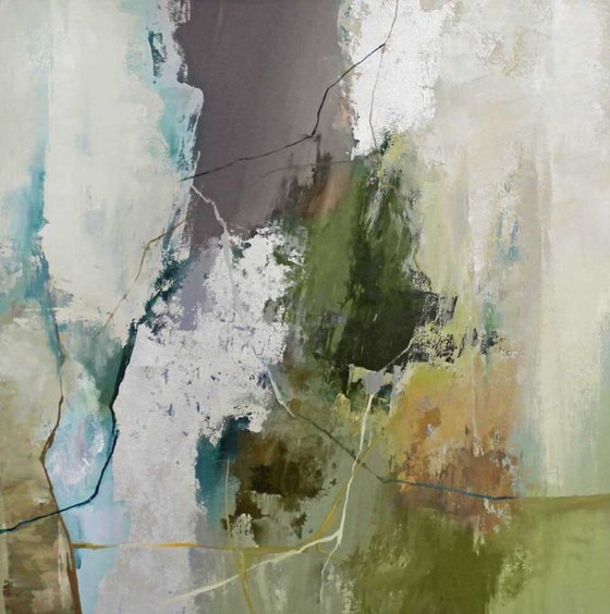 "Olive Hill" Sage green gray abstract art
