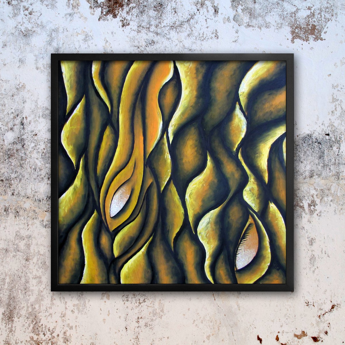 Amarillo - Original Abstract PMS Oil Painting On Wood Panel - 26 x 26 inches, Framed by Preston M. Smith (PMS)