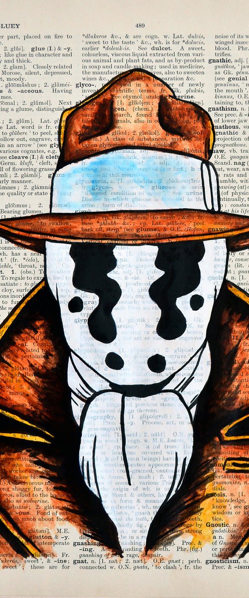 Rorschach - Watchmen - Original Painting Collage Art On Large Real English Dictionary Vintage Book Page by Jakub DK - JAKUB D KRZEWNIAK