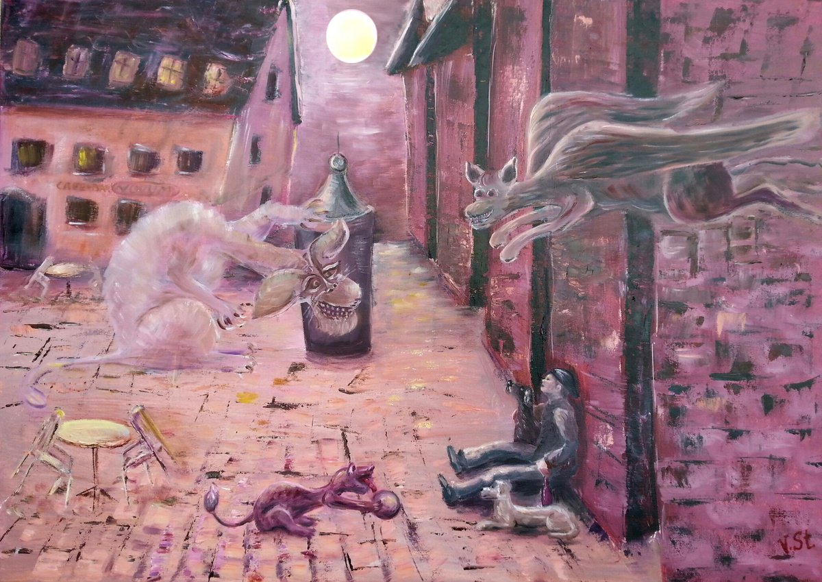 Surrealistic Oil Painting , Chimeras Of The Old City By Vera Stein, 39 X 28, Artwork For Sale On Artfinder
