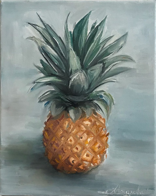 Pineapple art, oil painting still life 25x30cm Artfinder