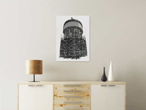 Water Tower linocut print