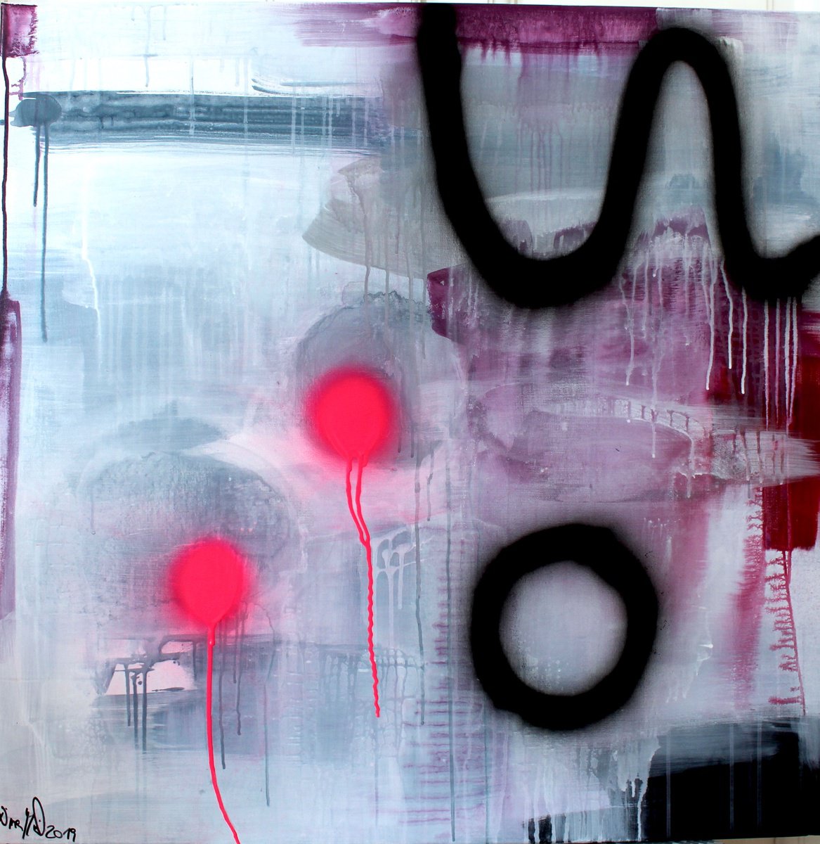 Abstract Acrylic Painting By Nina Mahnik, 39 X 39", Caught Up In The Sky, Original Artwork