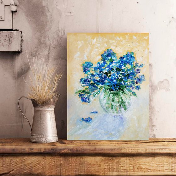 Blue Flowers Painting Bouquet of Forget-me-nots Wall Art