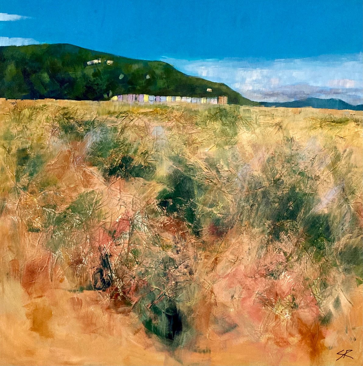 Expressive Landscape Painting By Stuart Roper, 39 X 39", Sand Dunes In Aberdyfi, Original Artwork