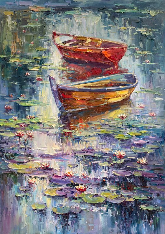 "Morning Water-Lilies"original oil painting by Artem Grunyka