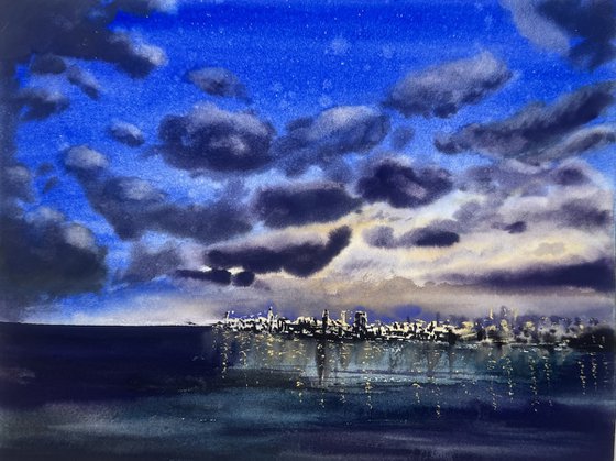 Stars Sky Clouds City ​​lights