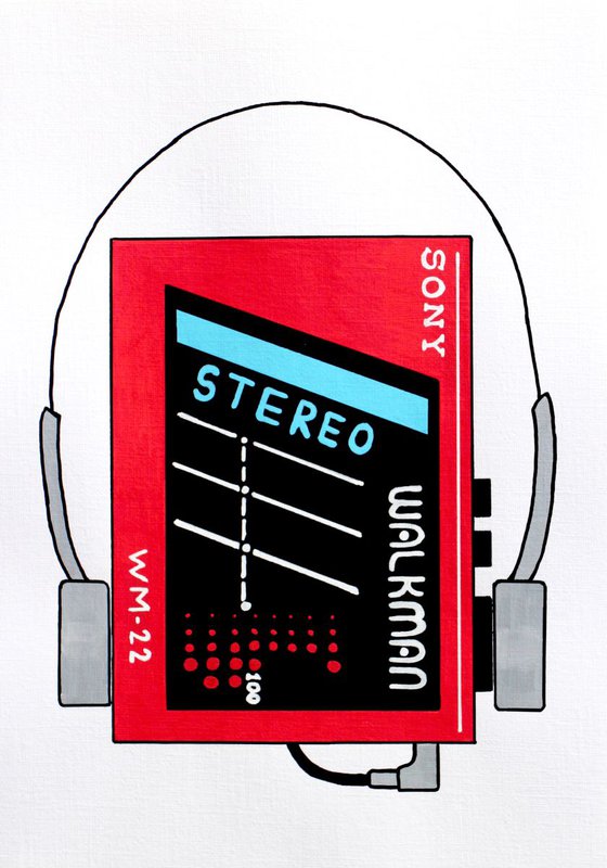 Sony WM-22 Red Walkman - Retro Pop Art Painting On Unframed A4 Paper